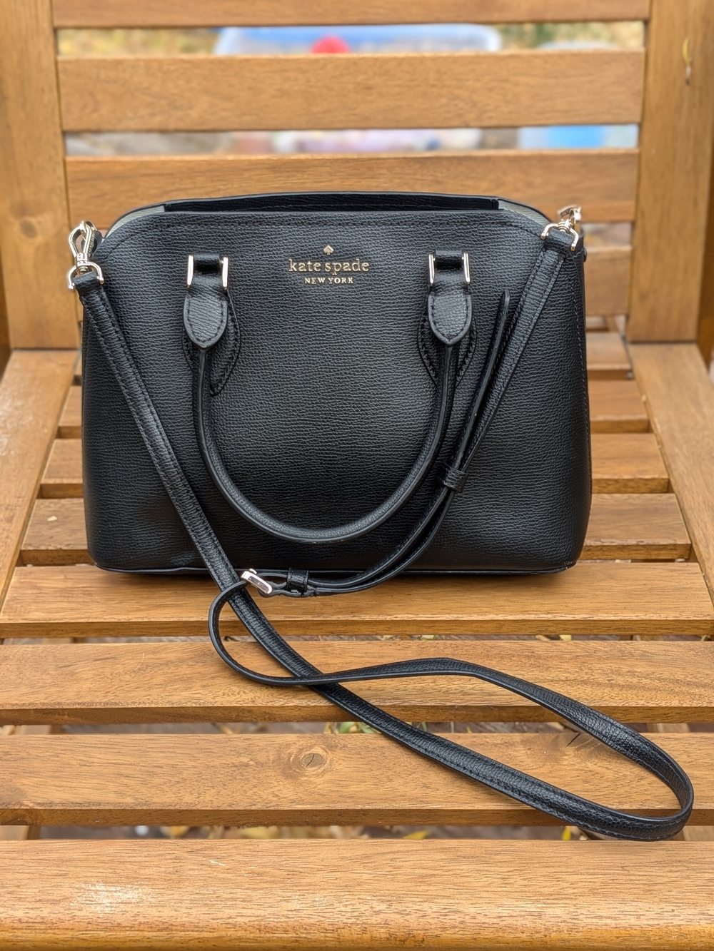 kate Spade Black Leather Satchel with Removable Crossbody Strap
